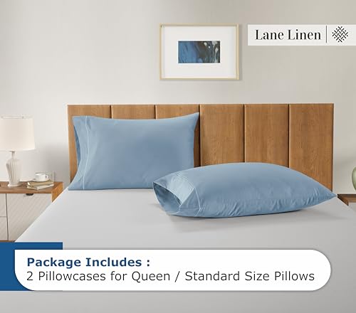Lane Linen 100% Egyptian Cotton Pillow Cases Queen Size Set of 2 (20"x30") - 1000 Thread Count Cotton Pillowcases - Soft Queen Size Light Blue Pillow Cases Set of 2 - French Blue
