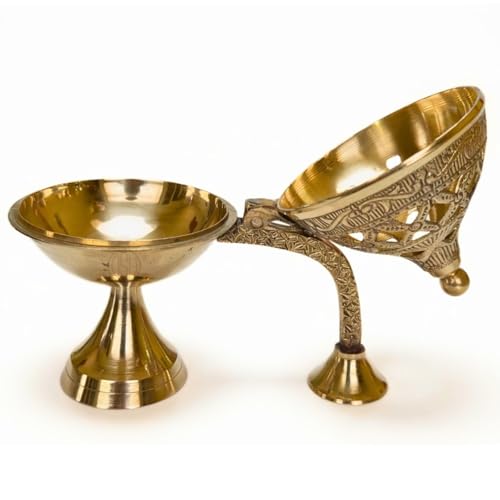 Image of DSH Brass Dhuna Burner for Loban Traditional Dhoop Dani Sambrani Incense Dhuni Holder for Pooja, Spiritual Rituals & Home Purification