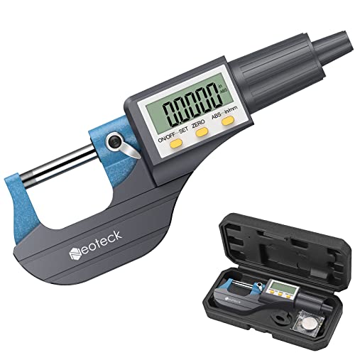 Neoteck Digitaler Mikrometer Mikromessschieber Bügelmessschraube elektronisch 0-25 mm mit LCD-Display Micrometer 0,001 mm / 0,00005 "