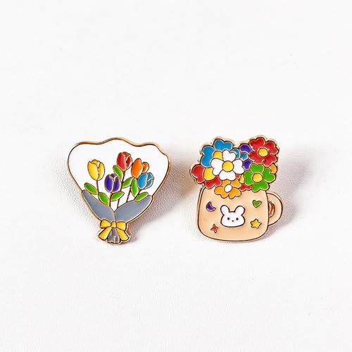 Image of Cute Enamel Pins Cartoon Lapel Pin Brooch Badge for Backpack Jackets Funny Tiger Pins for Gift DIY Accessory Clothing Bookbags Hat Decoration,flower pin-2