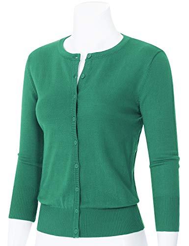 Image of Women's 3 /4 Sleeve Crew Neck Button Down Stretch Knit Cardigan Sweater (S-3XL)
