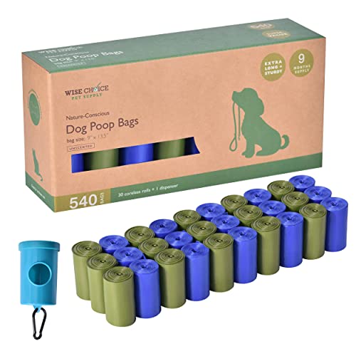 Image of Dog Poop Bags with Dispenser and Leash Clip, Extra-Large, Extra Thick 100% Leak-Proof Pet Waste Bags, Earth Friendly, Unscented, Green Blue, 540 Count, 13.5x9 in