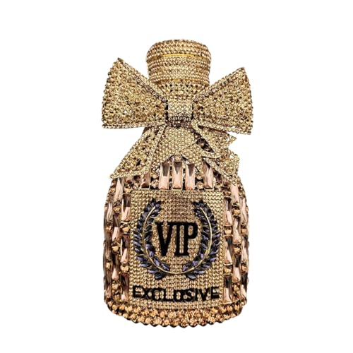 Image of UMREN Women Champagne Bottle Rhinestone Evening Bag Sweet Bow Diamond Clutch Purse Crystal Handbag for Party Cocktail