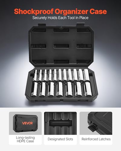 Image of VEVOR Socket Set, 18 Pieces, 1 /2 inch Drive Socket Tool Set, Metric Size from 10 to 27 mm, Mechanic Tool Kit with Storage Case, Clear Markings, Chrome Plated CR-V Alloy Steel, for Automotive Repair