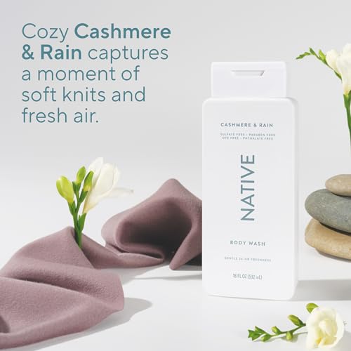 Image of Native Clean Body Wash, Gentle & pH-balanced for Sensitive Skin, 24-Hr Freshness for Women & Men, Vegan & Cruelty-Free, Free of Sulfates, Parabens & Phthalates, Cashmere & Rain, 18 fl oz