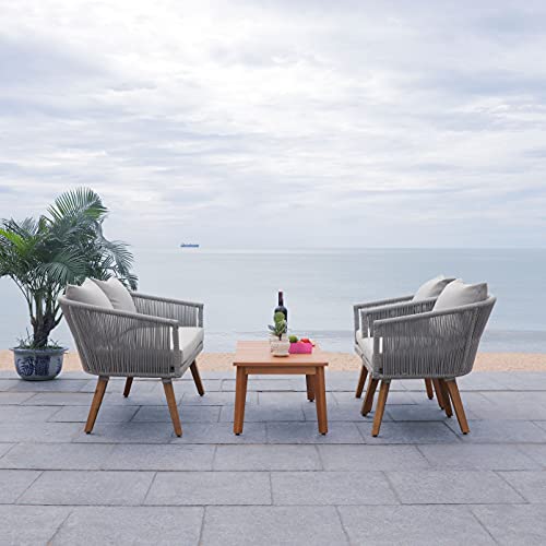 Safavieh Pat7072C Outdoor Velso Rope 4-Piece Seat Cushions And Pillows Included Patio Set, Grey/Grey #TOP2