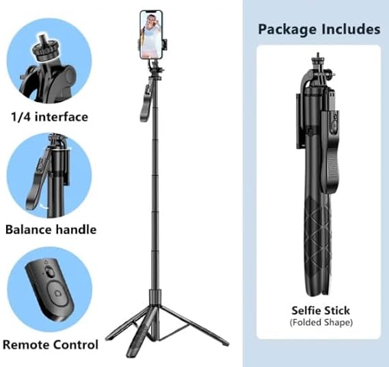 Coverzone Professional Tripod And Selfie Stick L16 153cm Cell Phone Height Adjustable Desktop With Bluetooth Remote Control Portable Indoor Outdoor Home Holiday Camping Suitable