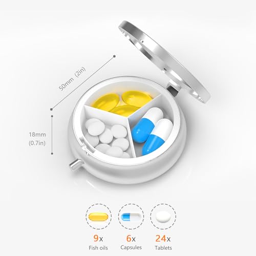 Image of Pill Box-3 Compartment Small Pill Case for Purse & Pocket Mini Metal Pill Holder Travel Pill Container to Hold Supplements Vitamins BPA-Free (A-Flowers-02)