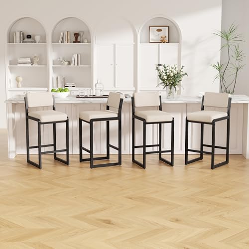 Image of Bar Stools Set of 4, Modern Counter Height Bar Stools with Back,26 inch Camel