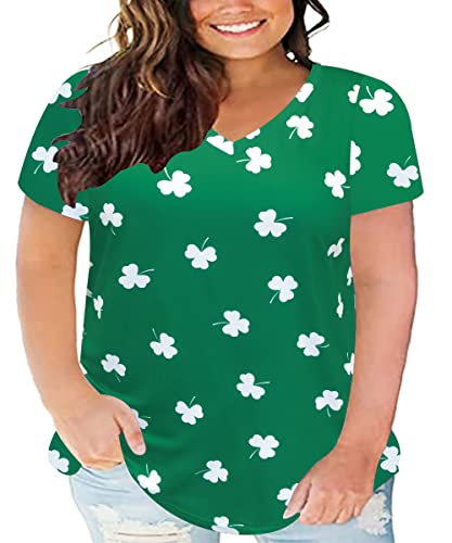 Image of RITERA Women Plus Size Tops Tie Dye V Neck Shirt Floral Camo Summer Short Sleeve Tunic Oversized Ladies Blouse XL-5XL