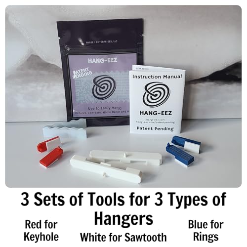 Image of Picture Hanging Tools - Pack of 6 Tools - Use to Help Hang Pictures, Canvases & More - Use for Sawtooth, Double Sawtooth, Keyhole, Double Keyhole, Rings & More Hangers - Standard Set