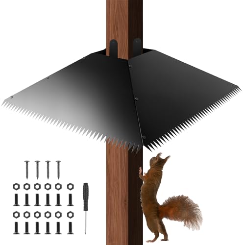 Metal Squirrel Baffle for 4x4 Post, 17 Inch Squirrel Guard for for Bird Feeder Poles, Wooden Pole Mount Squirrel Proof to Keep Squirrels and Raccoons Out of Bird feeders, Black