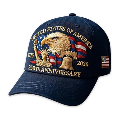 Eagle – United States 250th Anniversary Hat: Adjustable 250 Year American Anniversary Cap, USA Retro Washed Patriotic Baseball Caps for Men Women