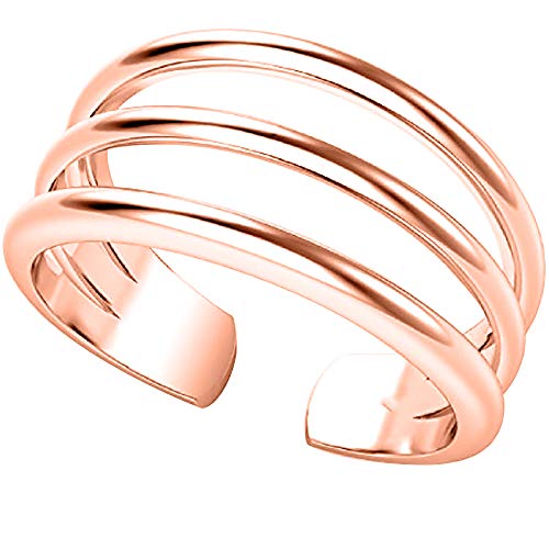 tusakha Womens 18k Rose Gold .925 Sterling Silver 3 Row Adjustable Toe Band Ring/Midi Ring