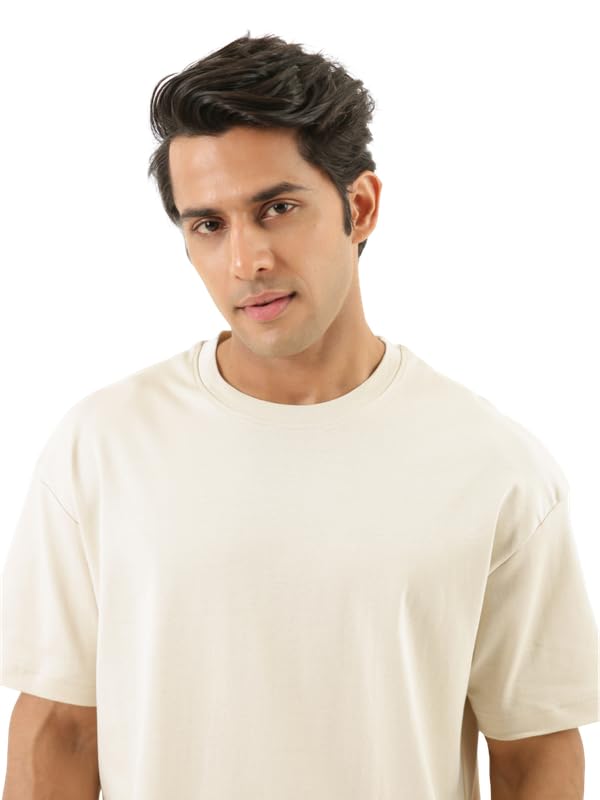 Image of SAADAA Men's Oversized Cotton T-Shirt | 210 GSM Heavyweight Fabric | Drop Shoulder | Dual Knit | Comfortable Casual Wear | Solid Colors