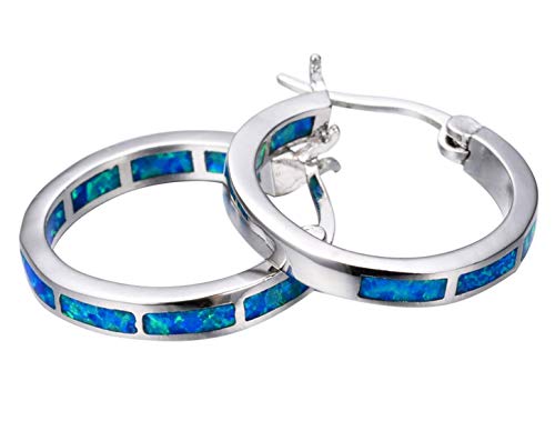 Life Stage White/Blue Created-Opal 925 Sterlg Silver Round Hoop Dangle Earrings Women's Fashion Jewelry Blue one Size2