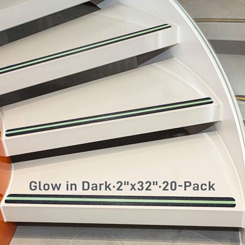 LifeGrip Anti Slip Traction Treads with Glow in Dark Stripe (20-Pack), 2" X 32", Best Grip Tape Grit Non Slip, Outdoor Non Skid Tape, High Traction Friction Abrasive Adhesive for Stairs Step