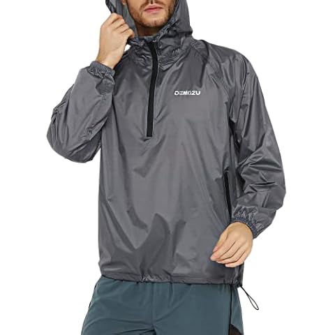 DEMOZU Men's Lightweight Running Cycling Rain Jacket Water Resistant Packable Hooded Bike Windbreaker Jacket, Grey, XL Cover