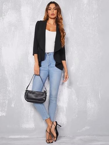 Image of Open Front Sleek Black Solid Women's Blazer