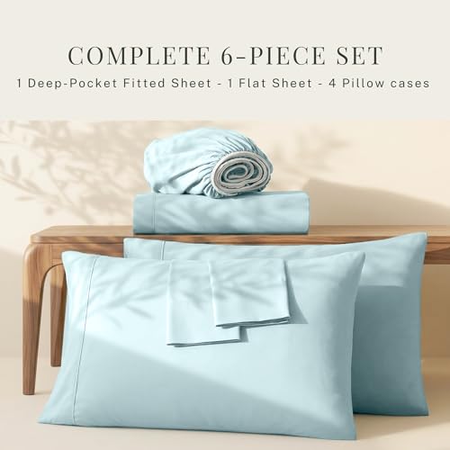 Image of Hearth & Harbor Extra Deep Pocket Sheets - Fits Mattress 18-24 Inches Deep - Extra Deep Pocket Full Size Sets - 6 Piece Full Size - Full - Aqua Blue