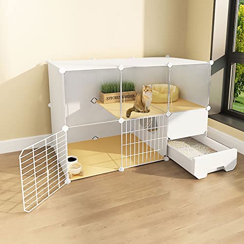 Cage pour chat d'intérieur à 3 niveaux et parc modulable blanc 111x49x109 cm