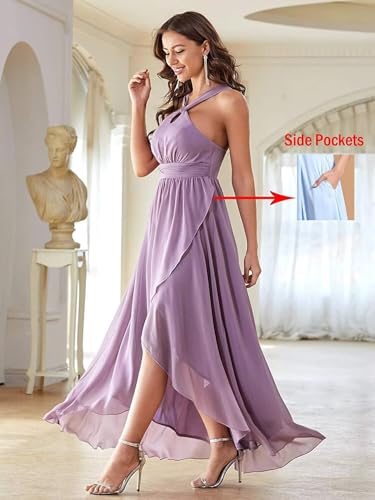 ZSWWYibo Halter Bridesmaid Dresses for Women Ruffled Maxi Hi-Lo Evening Party for Wedding Guest Prom Dress3