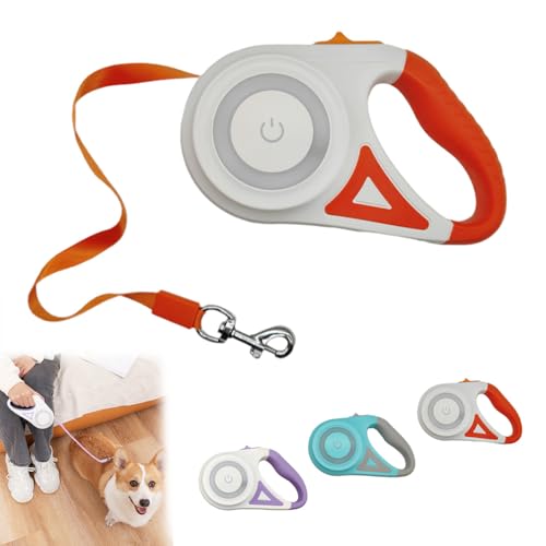 犬 リード 3m 5m 伸縮リード ledライト付き リールリード 犬 自動巻き式 耐久 巻きつき防止 脱落防止 コンパクト 軽量 丈夫 片手で簡単操作 リフレクター 光反射 旅行 通院 夜間散歩 アウトドア ペット用品 (5m,オレンジ)