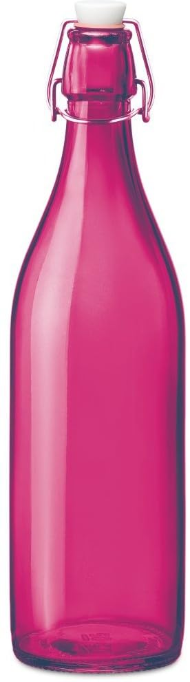 1st Time Multipurpose Kitchen Storage Glass Milk Bottle With Lid, Pink, 1000 Ml, 8 X 8 X 32 Cm