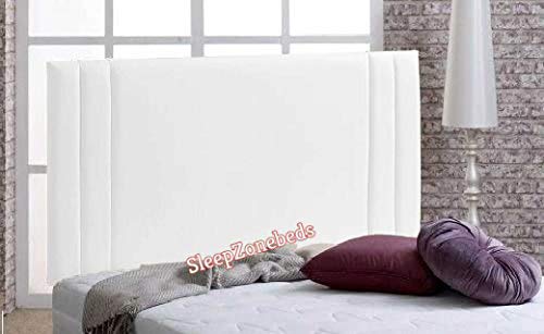 mm08enn Luxury Upholstered Side Bar Headboard in Soft Plush fabric in 26" Height (4ft6 Double, White)