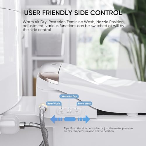 Image of LEIVI Electric Bidet Toilet Seat with Wireless Remote and Side Panel, Multiple Spray Modes, Adjustable Heated Seat, Warm Water and Air Dryer, Auto LED Nightlight, Elongated