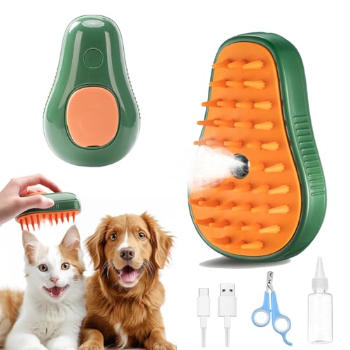PAMEENCOS Cat Steam Brush, 3 in 1 Cat Brush for Shedding,Spray Cat Brush For Pets Grooming, Portable Pets Hair Removal Tool For Cats and Dogs, Pets Steamy Brush With Water Tank,Green