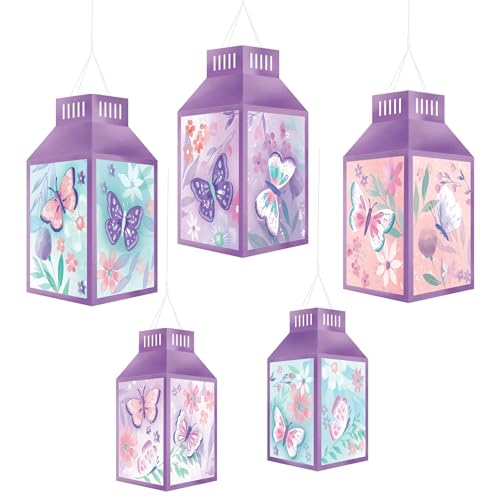 Stunning Multicolor Flutter Hot-Stamped Paper Lanterns - Pack of 5 - Unique & Eye-Catching Design, Sturdy Decorations - Ideal for Any Event