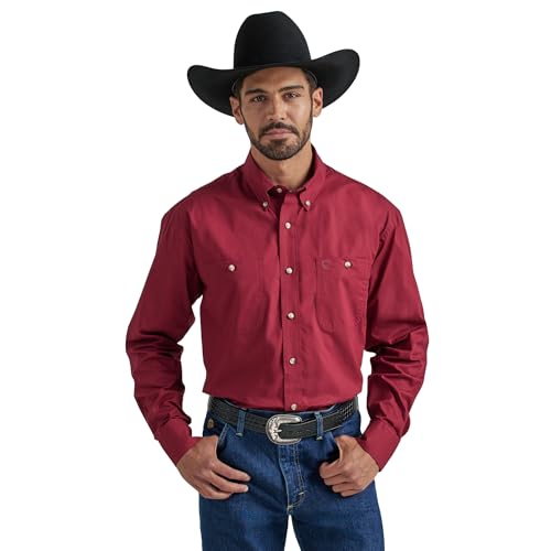 Wrangler Men's George Strait by Solid Long Sleeve Button-Down Western Shirt Tall Red X- Tall