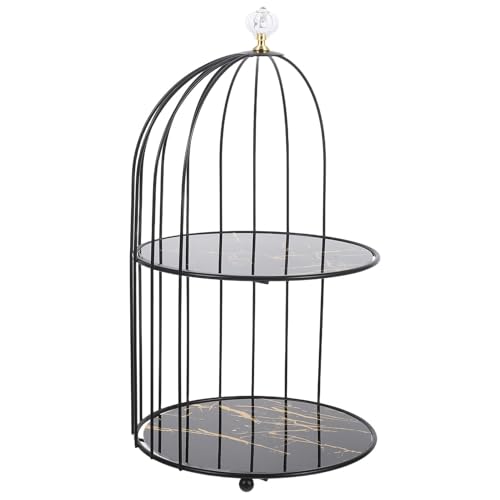 Zerodeko Soporte para Tartas de Metal Negro Doble Nivel en Forma de Jaula de Pájaros, Expositor de Postres y Cupcakes para Cocina y Eventos, Bandeja Rústica para Exhibición y