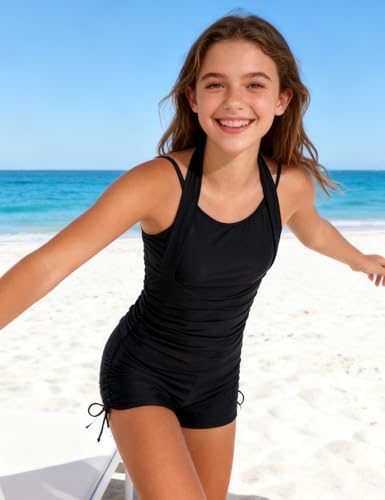 Image of Girls Tankini Swimsuit 2 Piece Halterneck Bathing Suit for Teens Size 7-16