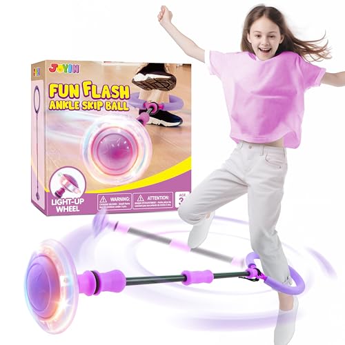 JOYIN Anillo de Salto Intermitente para niños, Pelota de Salto Deportiva, Rueda Plegable para Saltar el Tobillo con Rueda Ligera, Regalos para niños niñas 6 7 8 9 10 años (púrpura)