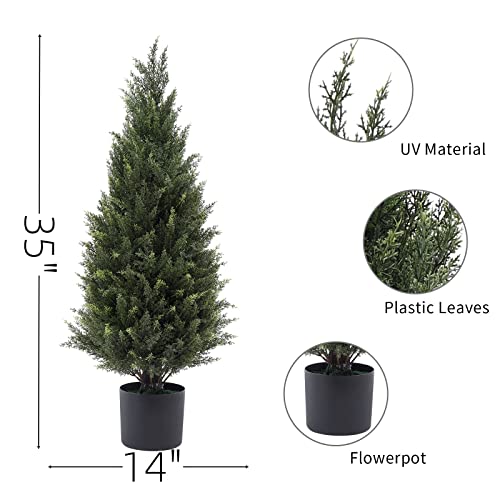 Gonuien 3Ft(35”) Artificial Cedar Outdoor Artificial Shrub Sunlight Resistant Leafy Potted Plant Plant For Indoor Porch Of Home And Office Artificial Outdoor Tree 2 Pieces A Set #TOP6