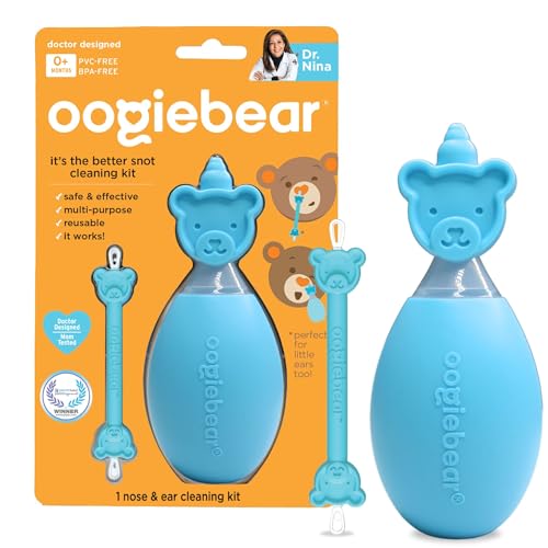 Image of oogiebear BearPair FSA/HSA Eligible Silicone Bulb Baby Nasal Aspirator and Ear & Nose Syringe, Safely Sucks Snot and Removes Mucus, Cleanable and Reusable, Blue