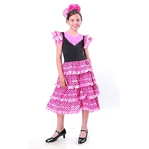 Carnavalife Vestido Flamenca Niña para Disfraz Flamenco Sevillana Bebe Niña y Chica, Trajes Flamenca Niña con Diseño de Lunares, 1-12 años
