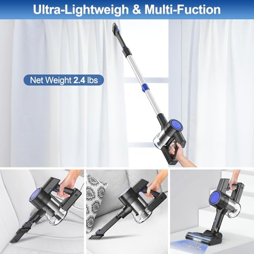 Cordless Vacuum Cleaner, 55KPa Powerful Suction Lightweight Stick Vacuum, Up to 50 Mins Runtime, Rechargeable Cordless Vacuum with LED Display for Home Carpet Hardwood Floor Pet Hair Cleaning (Navy) - 4