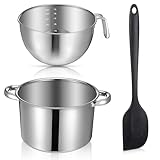 3-Piece Double Boiler, Chocolate Melting Pot Set Include 2500ml/2.3QT Mixing Bowl and 4000ml/3.63qt Stainless Steel Pot, Silicone Spatula, For Candy, Soap Wax Candle Making Supplies, Induction Safe
