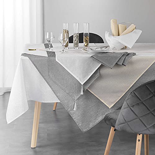 douceur d'Intérieur Silvery 3 Napkins, White/Silver, 40 x 40 cm, White / Silver, 40 x 40 cm (Set of 1) - Image 3