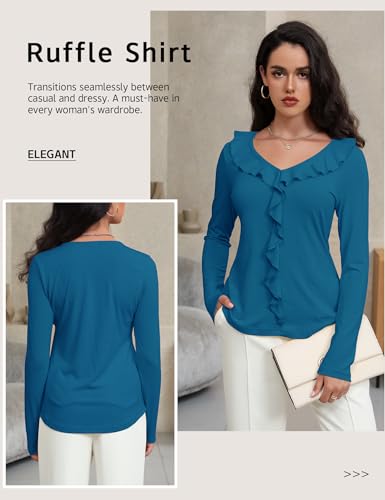 Women's Long Sleeve Shirts Dressy Casual V Neck Ruffle Knit Tunic Tops 2025 Fall Trendy Work Blouse4
