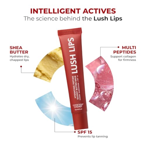 Image of Conscious Chemist Peptide Lip Balm SPF15 - Cherry Bubblegum | 24 hr Hydration & Moisturizing Lip Balm for Dark & Pigmented Lips | Sun Protection | Soothes Dry Lips & Repair Moisture Barrier - 15g , Red
