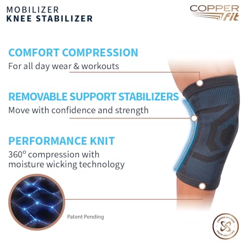 Image of Copper Fit Mobilizer Knee Sleeve - ProSeries with Removable Side Stabilizers Knee Support for Advanced Recovery - Mobility, Knee Pain, Swelling, Inflammation, Circulation, Arthritis, Tendonitis (2XL)