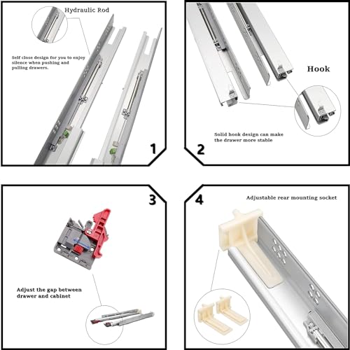 10 Pairs Gobrico Soft Close Under Mounting Drawer Slides 21", Full Extension Concealed Drawer Glides with Locking Device, Rear/Bottom Mounted Cabinet Drawer Runners, Bulk Pack - Image 3