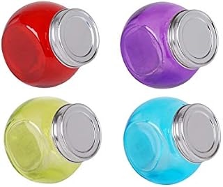 4 x Glass Tilt Jar Mini 200ml Tilt Tall Coloured Spice Jar With Airtight Lid Glass Mini Sweet Candy Bonbon Jar Herb Seasoning Preserve Storage Pots Jam Chutney Condiment Jars Container Canister