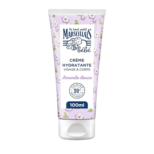 Le Tout Petit Marseillais Bébé – Crème Hydratante Amande Douce (100 mL) – Hydratation 24h visage & corps pour peaux sensibles dès la naissance – Aloe vera bio, karité & glycérine