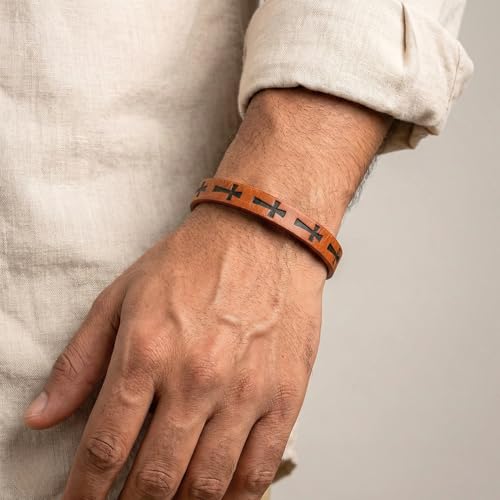 Image of THE MEN THING Leather Bracelet for Men - American Style Genuine Leather Multi-Layer Braided Bracelet with 100% Stainless Steel Magnetic Buckle for Men & Boys (8 inch)