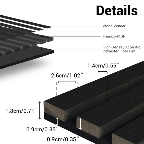 AKK-Star Acoustic Wall Panels 3D Decorative Soundproof Sound Absorbing Panels for Walls & Ceilings - Suitable for Living Room, Meeting Room, TV Wall(Black 22#, 2Pack-120cm)